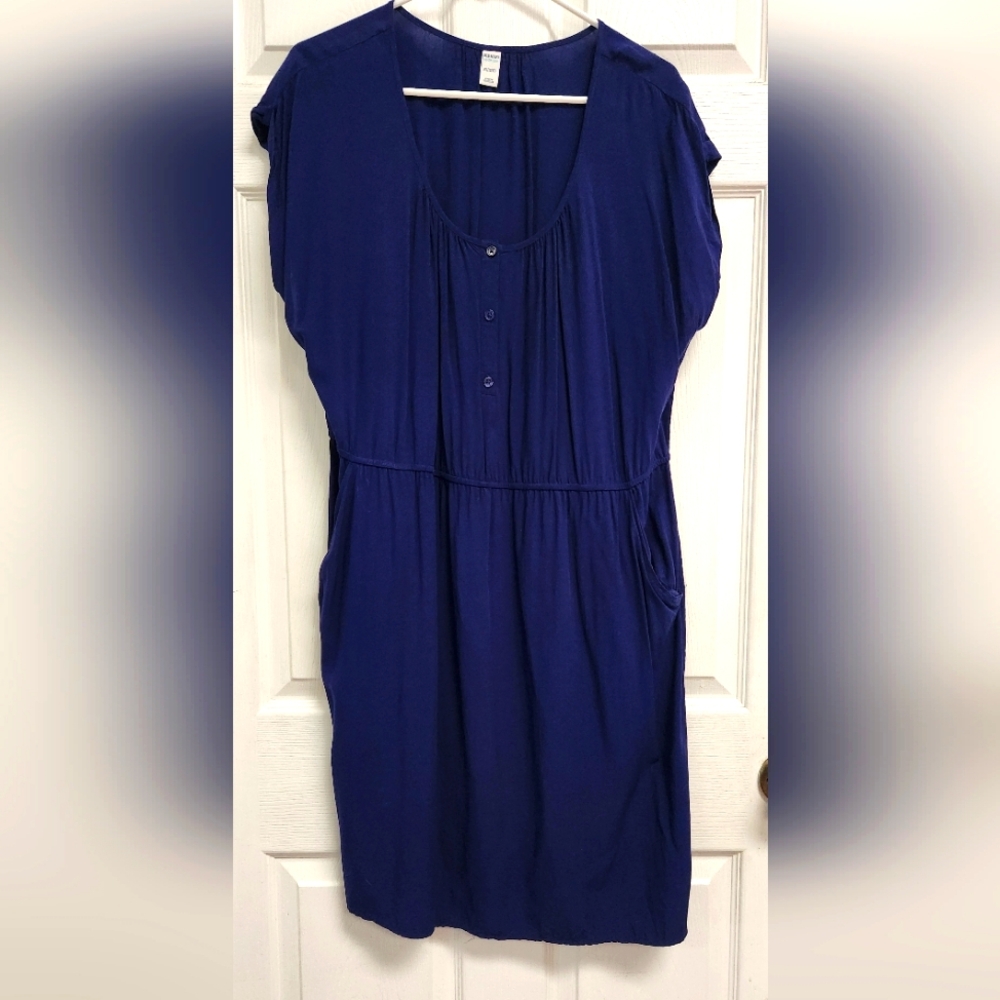 Navy Blue Old Navy Shirt Dress with Elastic Waist XL WITH POCKETS
